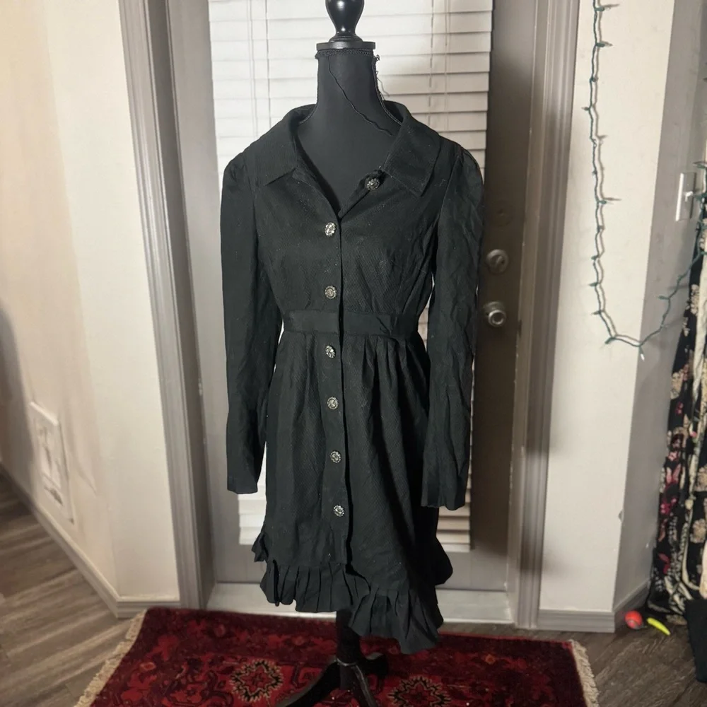 Betsey Johnson Vintage Black Button-Up Coat, Size 4 - Picture 1 of 6